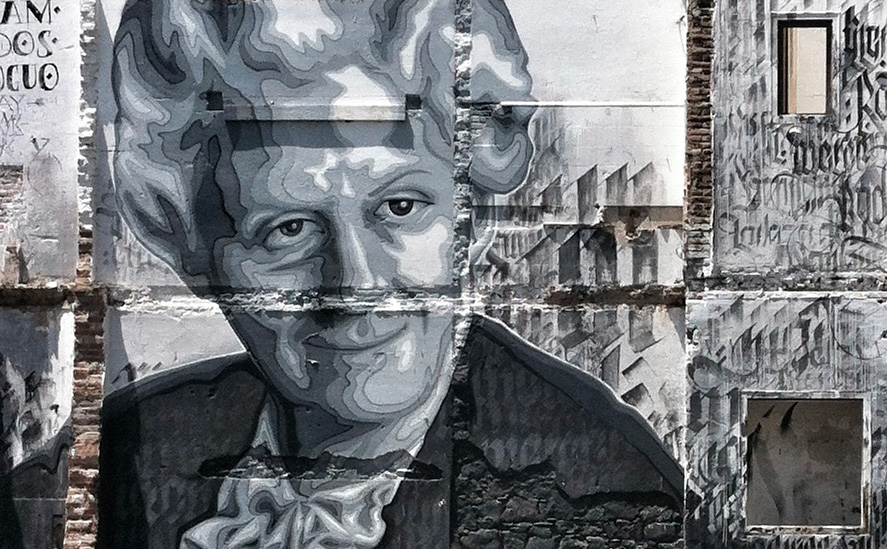 Retrat de Mercè Rodoreda en un mural a Barcelona