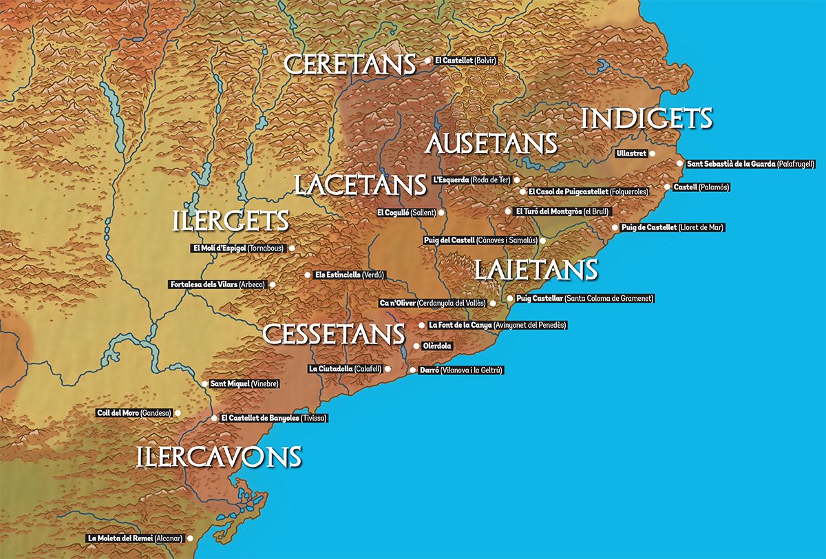 Les tribus del territori de l'actual Catalunya i els principals jaciments Les tribus del territori de l'actual Catalunya i els principals jaciments