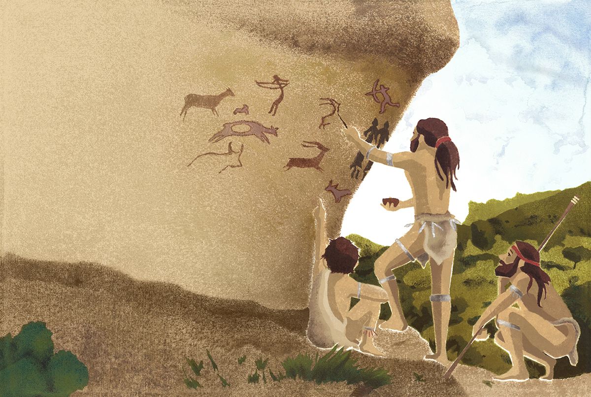 Pintors prehistòrics en plena feina Pintors prehistòrics en plena feina