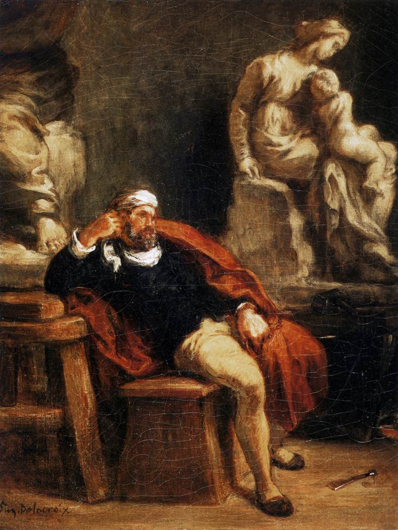 El pintor francès Delacroix va fer aquest quadre que representava Miquel Àngel al seu estudi El pintor francès Delacroix va fer aquest quadre que representava Miquel Àngel al seu estudi