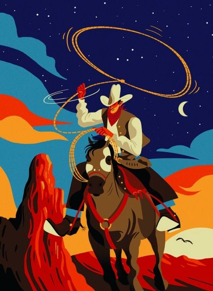 Un 'cowboy' al galop branda un llaç Un 'cowboy' al galop branda un llaç
